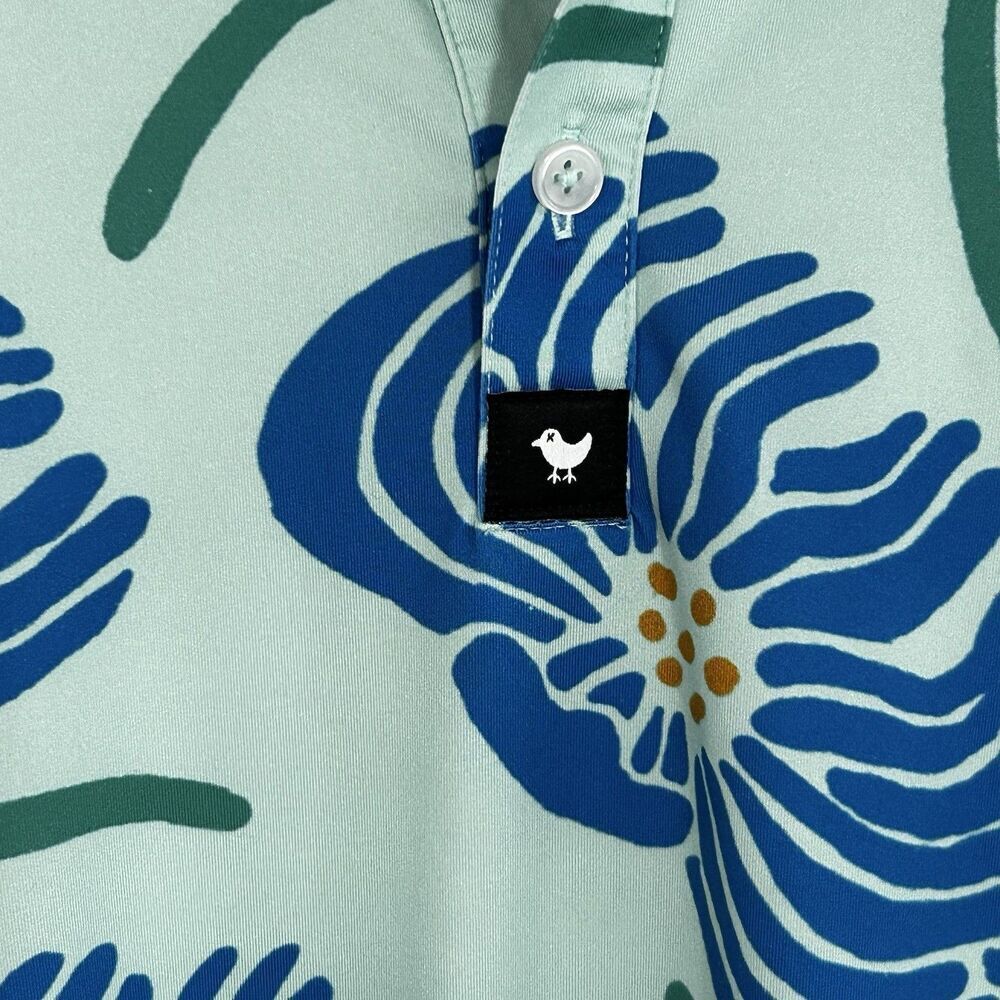 Bad Birdie Polo Shirt Golf Men's Size Medium Blue Floral Print Preppy Comfort - Picture 6 of 10